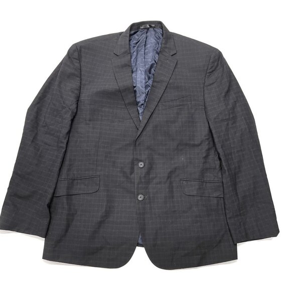 Kenneth Cole Reaction Wool Blazer Suit Jacket Coat 46 R Dark Navy Blue Check - Picture 1 of 8